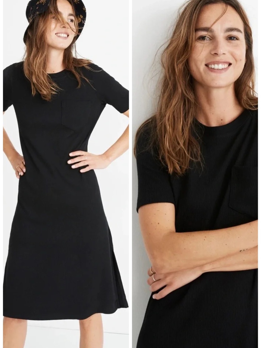 Madewell Ribbed Pocket Tee Midi Dress in True Black Size S EUC